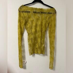 Free People Mustard Sheer Lace Blouse